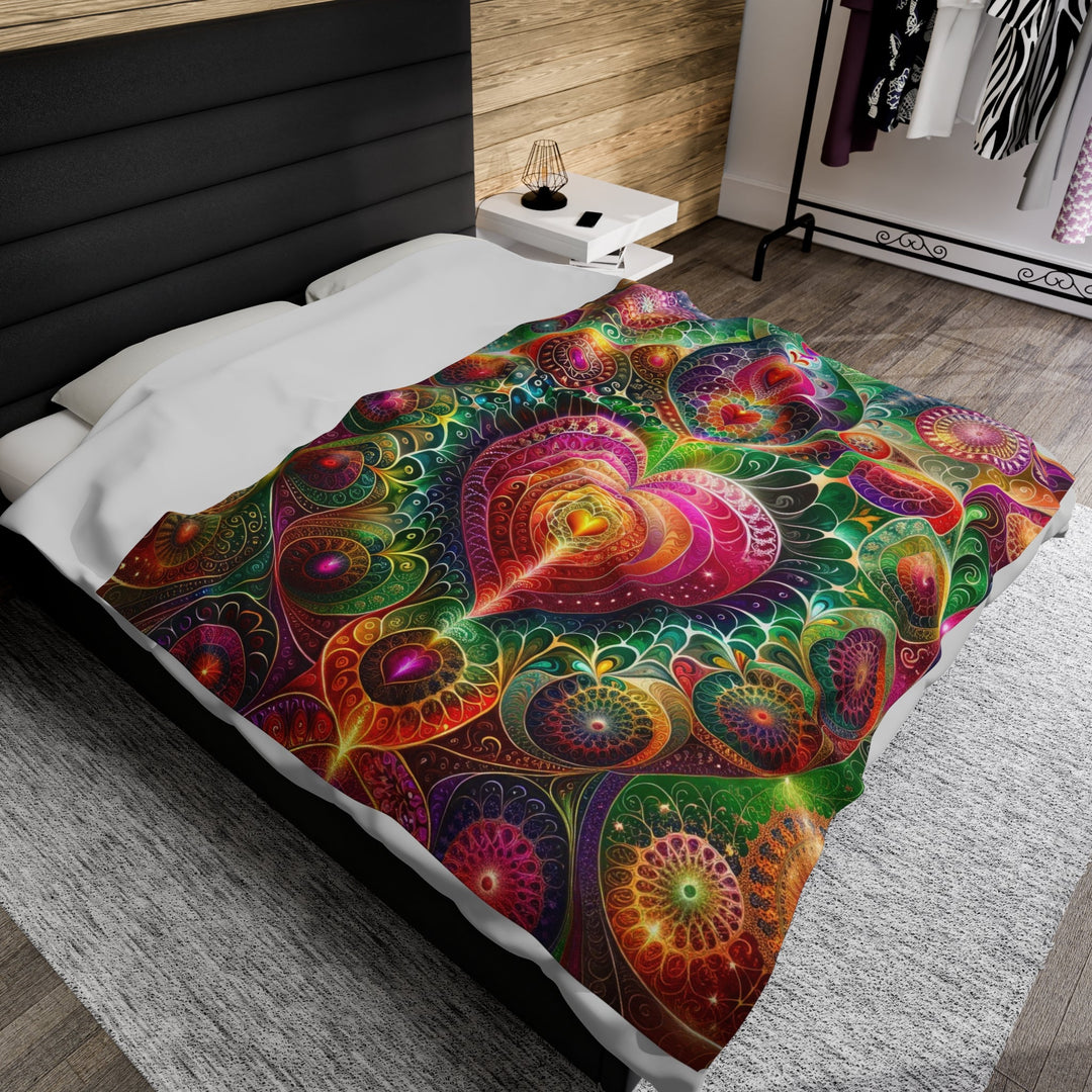 Kaleidoscopic Heart Symphony - Velveteen Plush Blanket - All Over Prints - g(0D·IO) - 60" × 80" - -