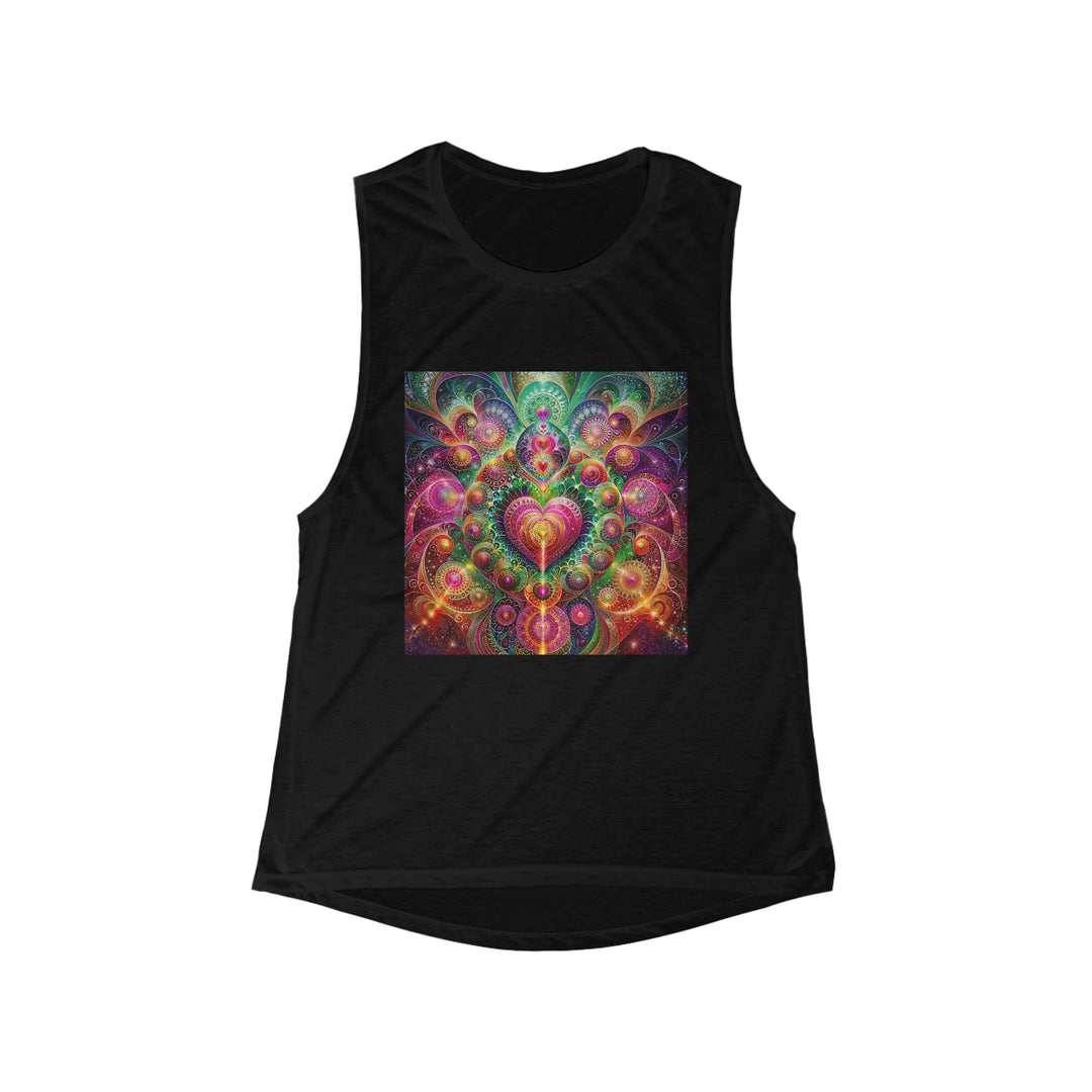 Kaleidoscopic Heart Symphony - Women's Flowy Scoop Muscle Tank - Tank Top - g(0D·IO) - S - Black -