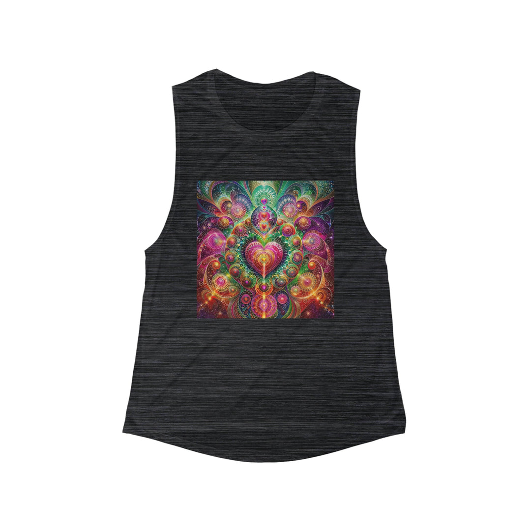 Kaleidoscopic Heart Symphony - Women's Flowy Scoop Muscle Tank - Tank Top - g(0D·IO) - S - Black Slub -