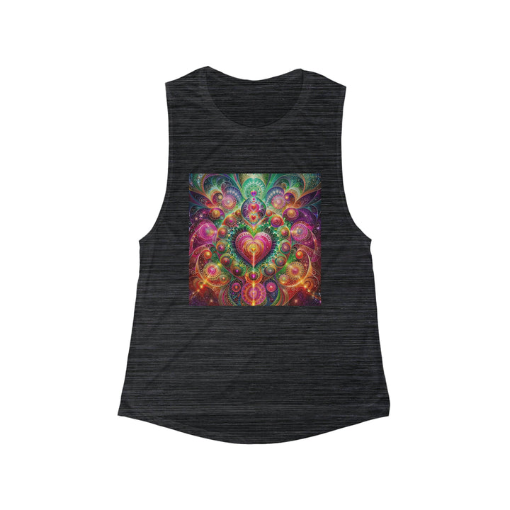 Kaleidoscopic Heart Symphony - Women's Flowy Scoop Muscle Tank - Tank Top - g(0D·IO) - S - Black Slub -