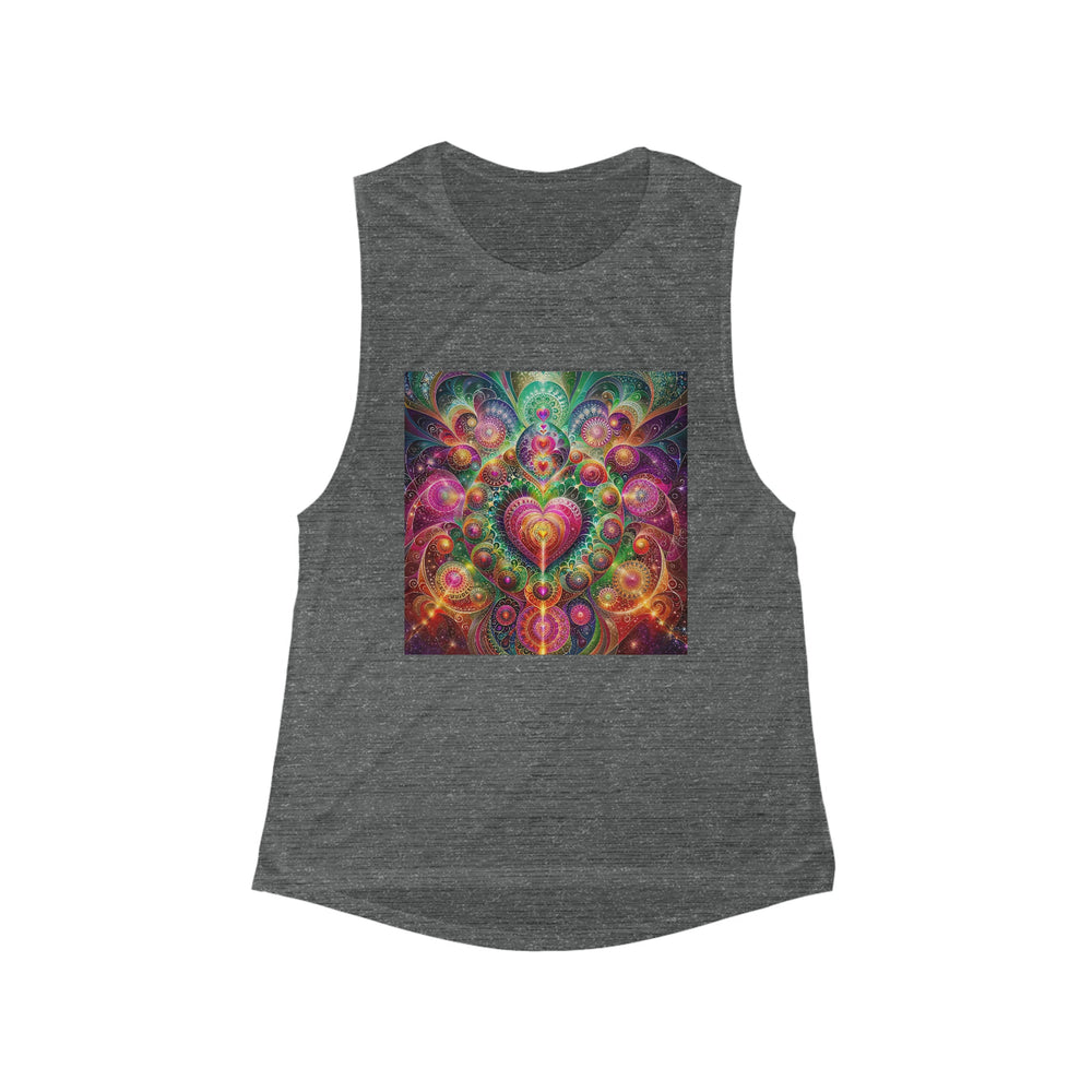 Kaleidoscopic Heart Symphony - Women's Flowy Scoop Muscle Tank - Tank Top - g(0D·IO) - S - Asphalt Slub -