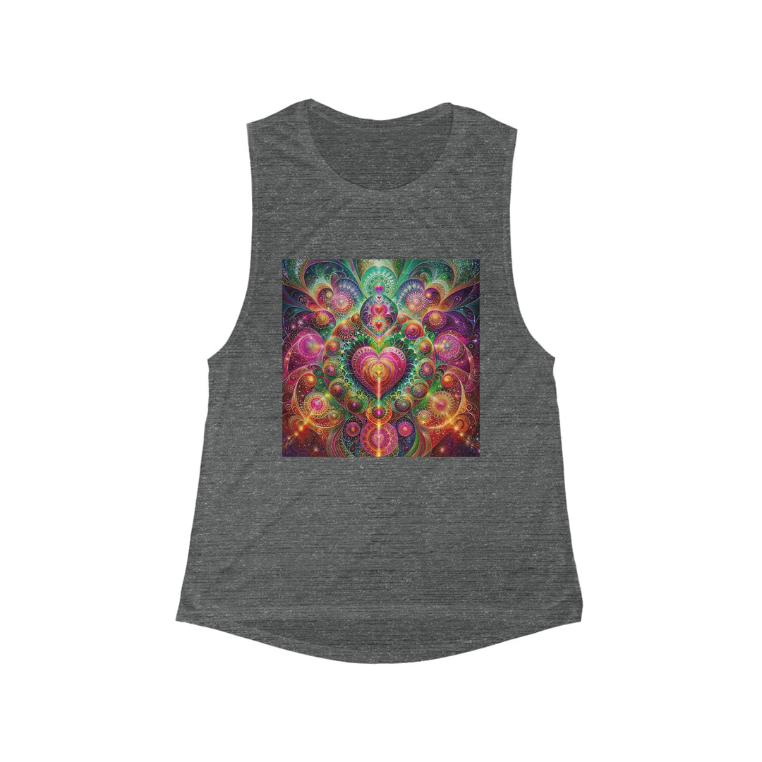 Kaleidoscopic Heart Symphony - Women's Flowy Scoop Muscle Tank - Tank Top - g(0D·IO) - S - Asphalt Slub -