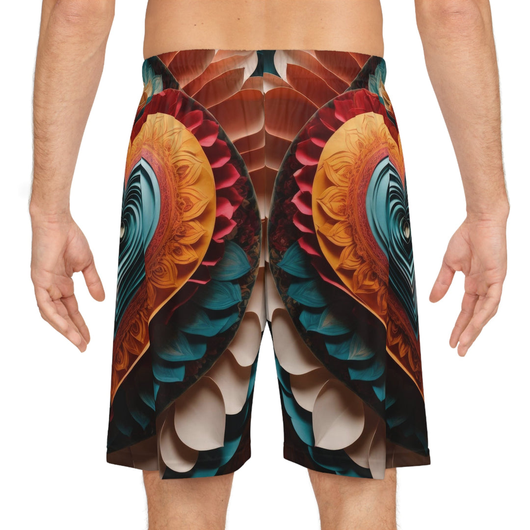 Layered Heart Artwork - AOP Basketball Shorts - All Over Prints - g(0D·IO) - Seam thread color automatically matched to design - XS -