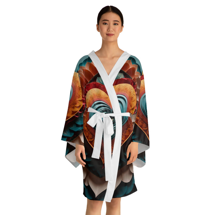 Layered Heart Artwork - Long Sleeve Kimono Robe - All Over Prints - g(0D·IO) - XS - Black -