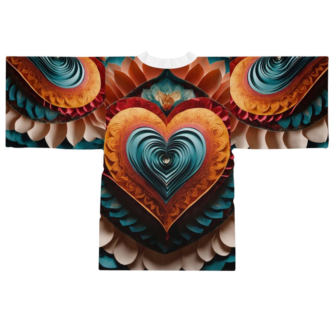 Layered Heart Artwork - Long Sleeve Kimono Robe - All Over Prints - g(0D·IO) - XS - Black -