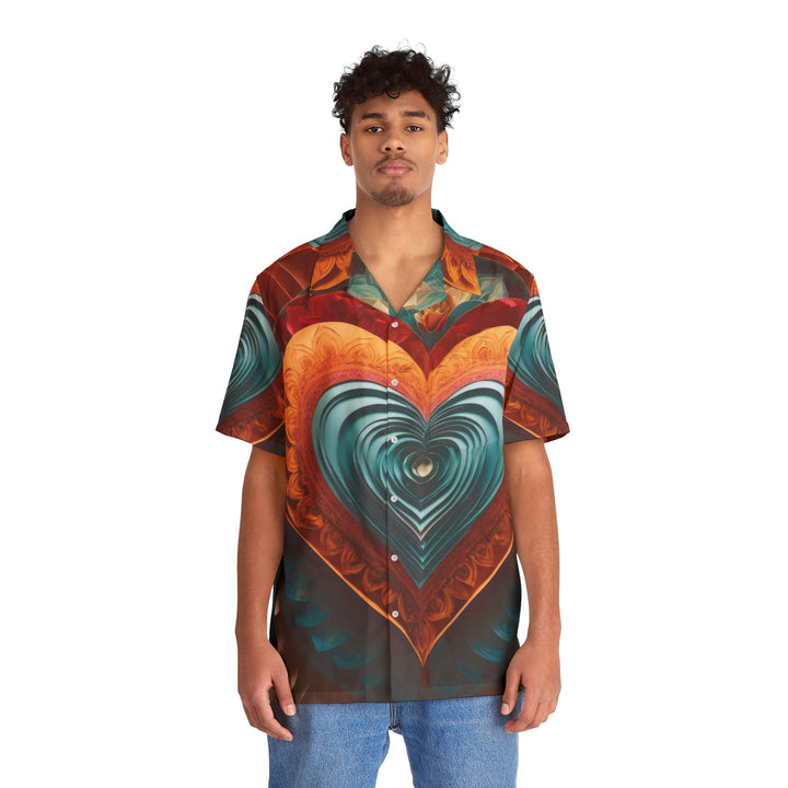 Layered Heart Artwork - Men's Hawaiian Shirt - All Over Prints - g(0D·IO) - S - Black -