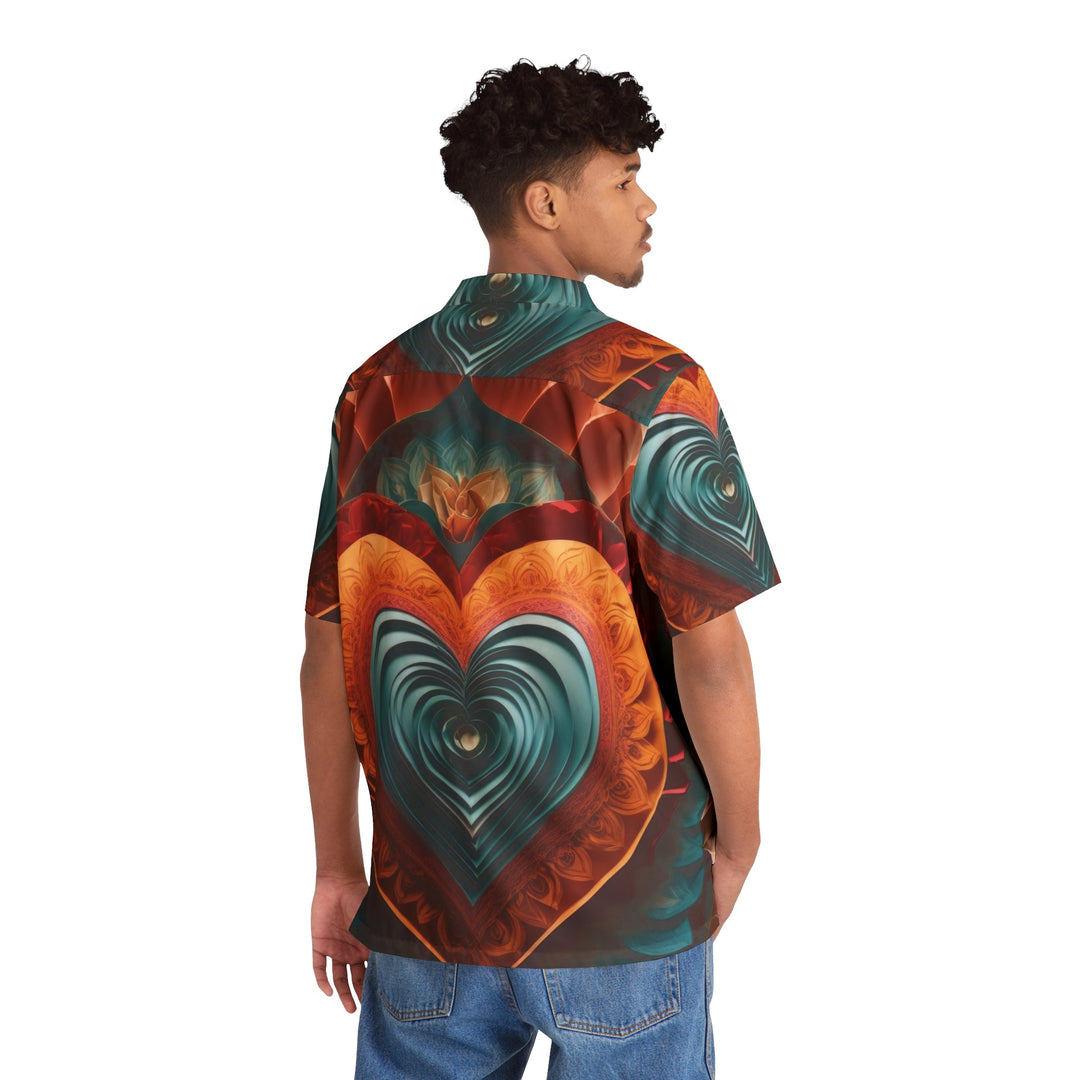 Layered Heart Artwork - Men's Hawaiian Shirt - All Over Prints - g(0D·IO) - S - Black -