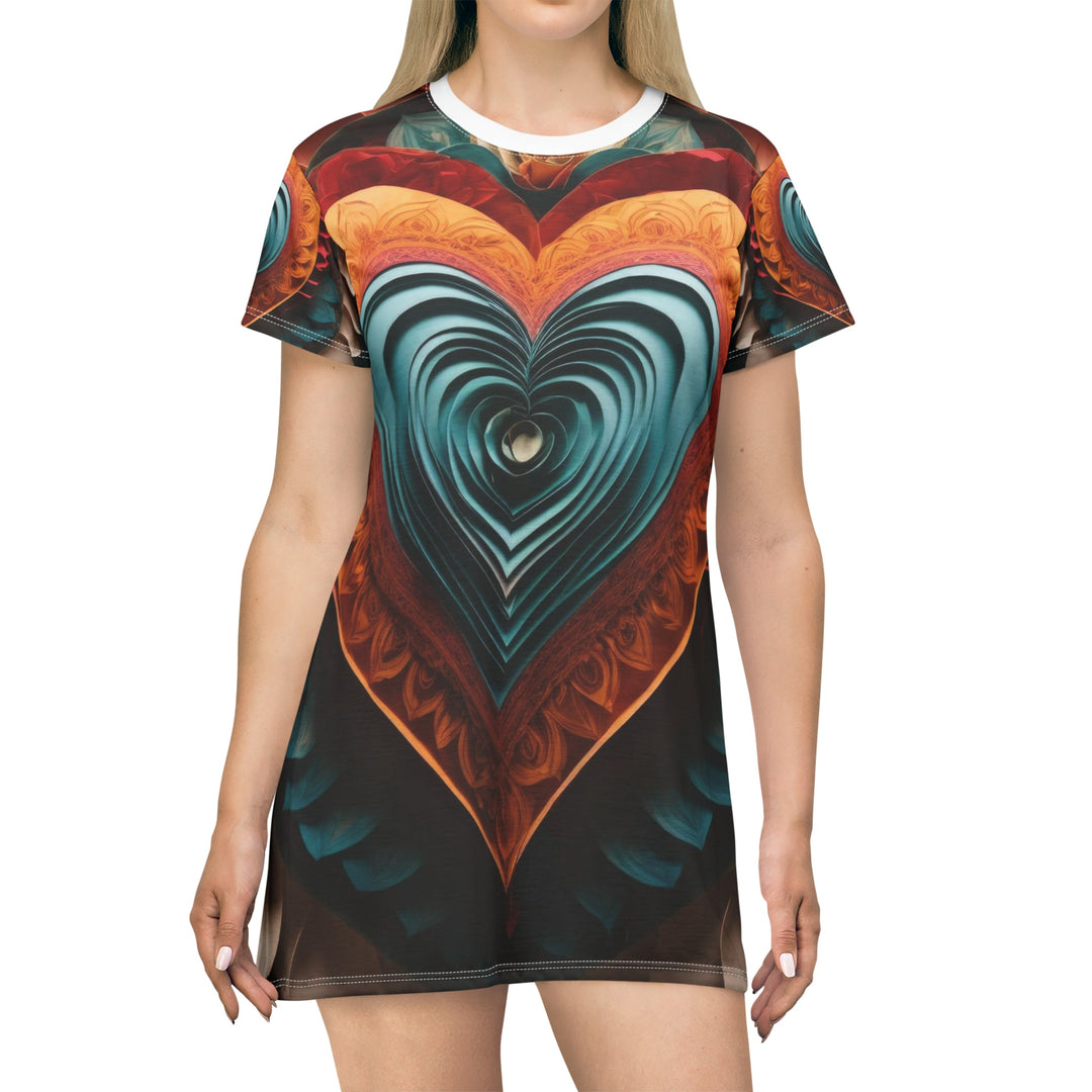 Layered Heart Artwork - T-Shirt Dress - All Over Prints - g(0D·IO) - XS - -