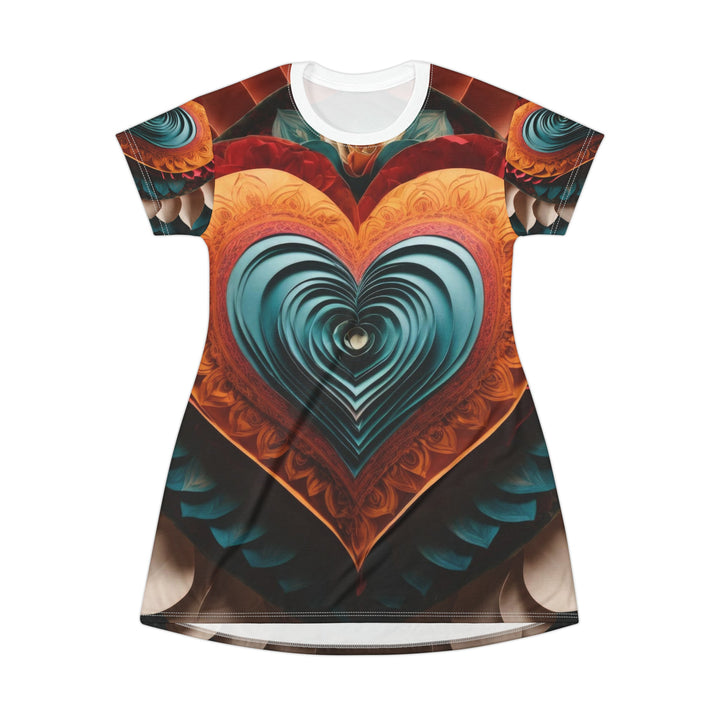 Layered Heart Artwork - T-Shirt Dress - All Over Prints - g(0D·IO) - XS - -