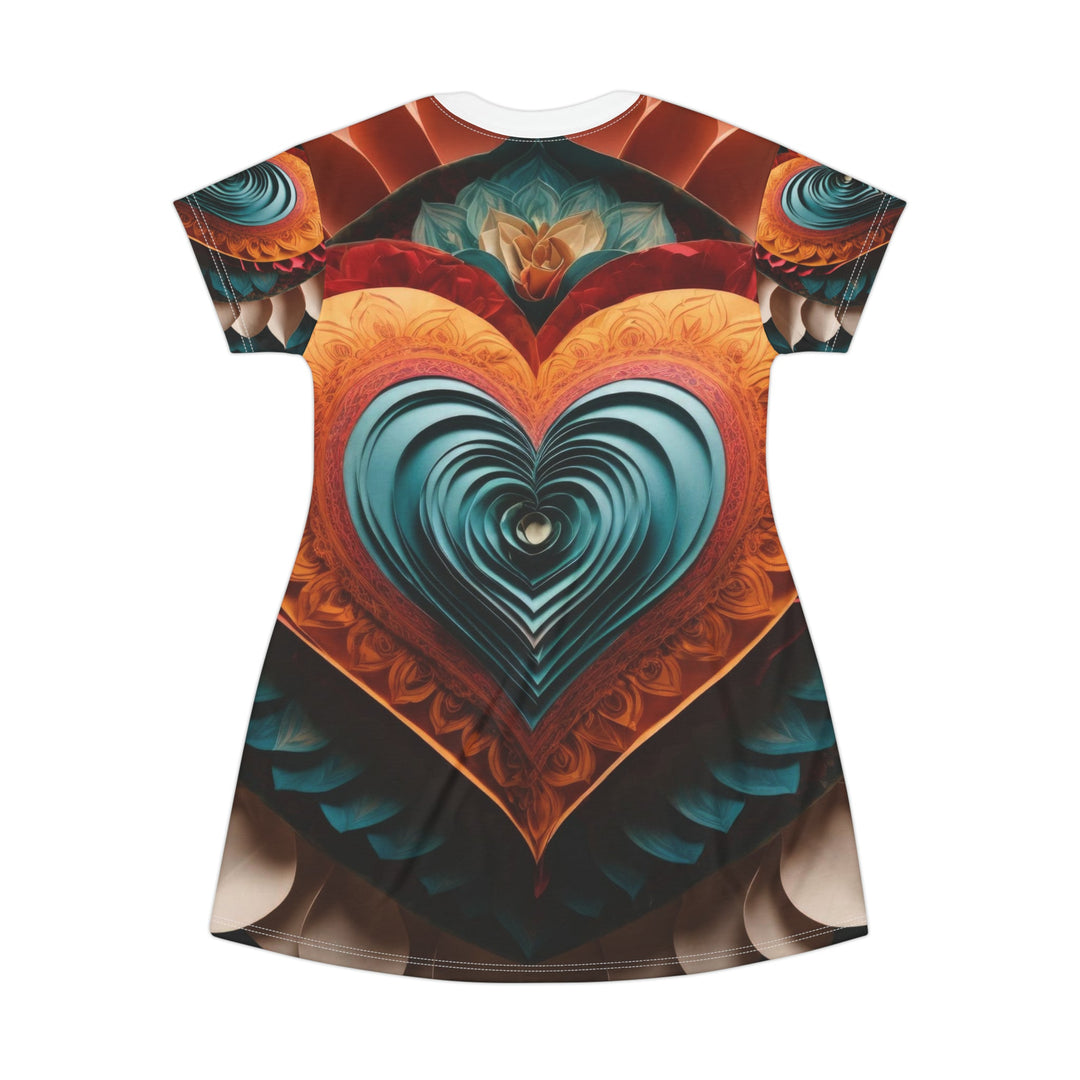 Layered Heart Artwork - T-Shirt Dress - All Over Prints - g(0D·IO) - XS - -