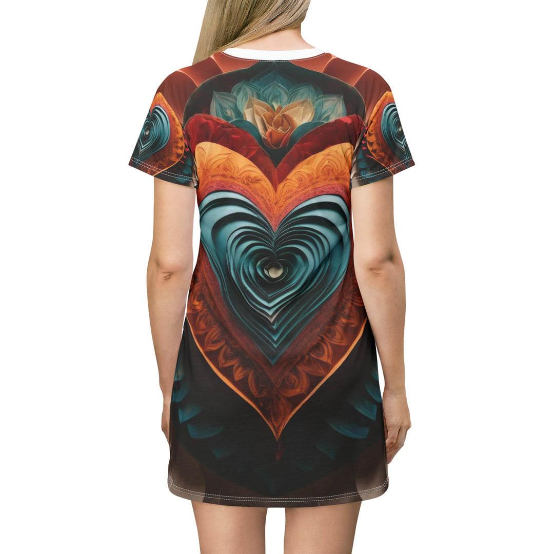 Layered Heart Artwork - T-Shirt Dress - All Over Prints - g(0D·IO) - XS - -