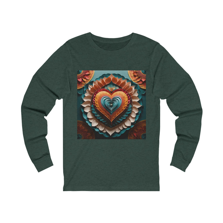 Layered Heart Artwork - Unisex Jersey Long Sleeve Tee - Long-sleeve - g(0D·IO) - S - Heather Forest -