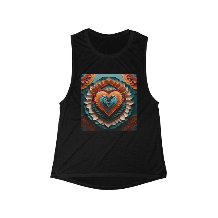 Layered Heart Artwork - Women's Flowy Scoop Muscle Tank - Tank Top - g(0D·IO) - S - Black -