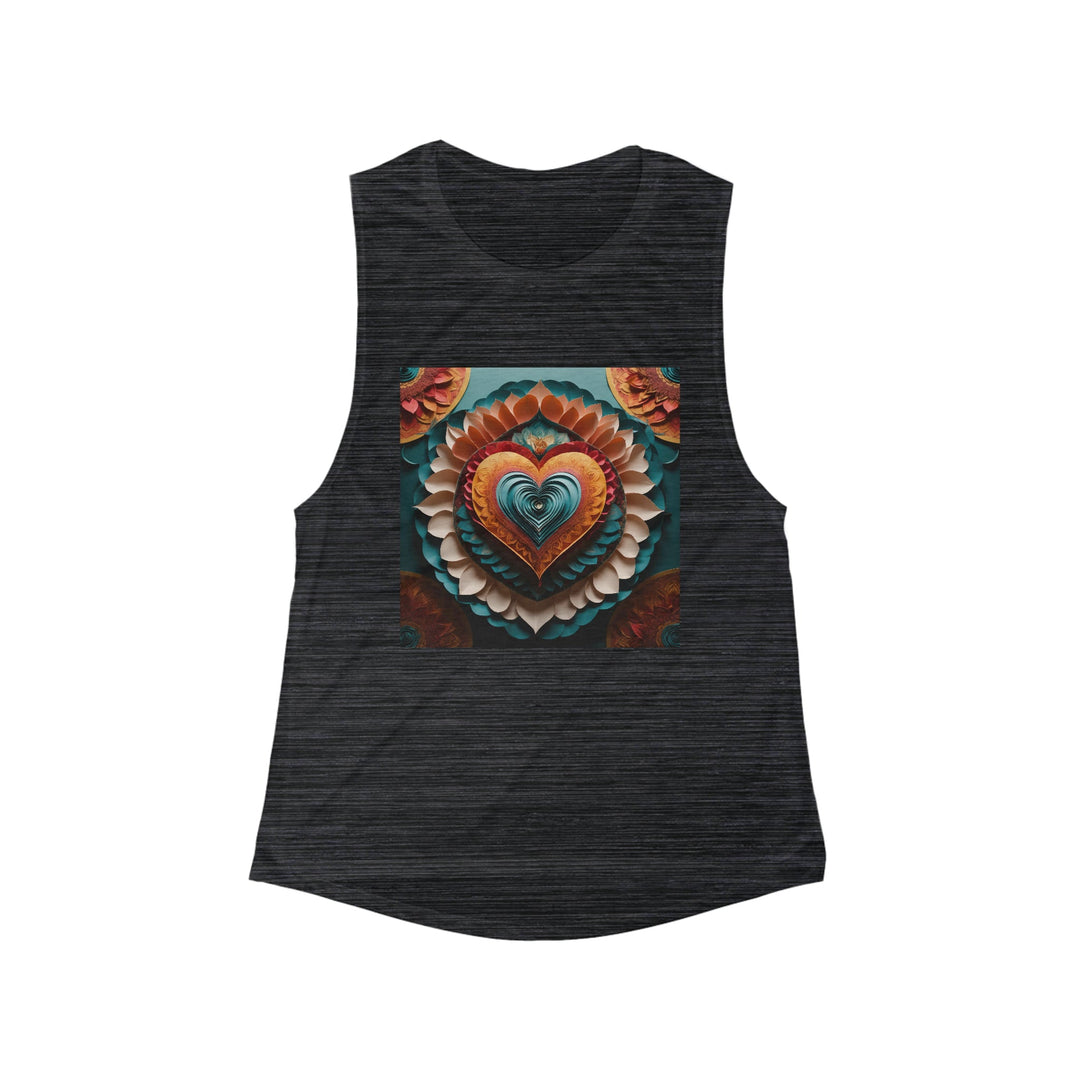 Layered Heart Artwork - Women's Flowy Scoop Muscle Tank - Tank Top - g(0D·IO) - S - Black Slub -