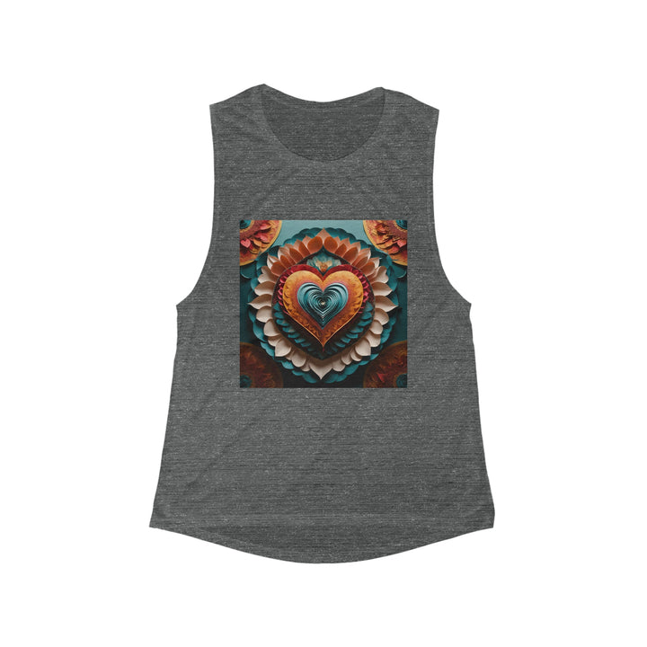 Layered Heart Artwork - Women's Flowy Scoop Muscle Tank - Tank Top - g(0D·IO) - S - Asphalt Slub -