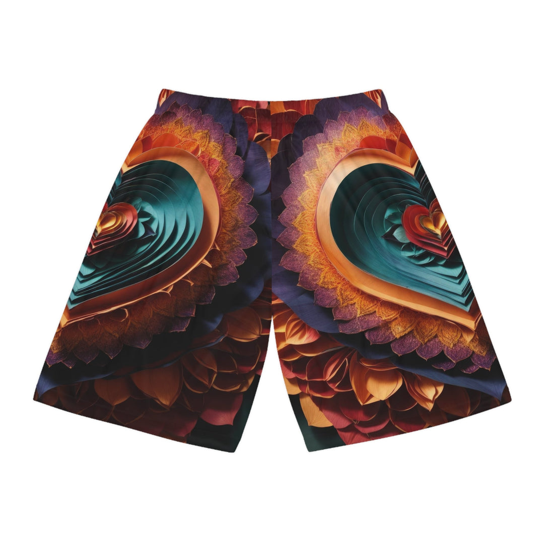 Layered Heart Bloom - AOP Basketball Shorts - All Over Prints - g(0D·IO) - Seam thread color automatically matched to design - XS -