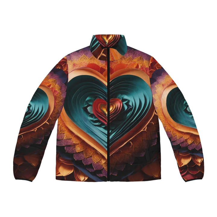 Layered Heart Bloom - Puffer Jacket - All Over Prints - g(0D·IO) - S - Black zipper -