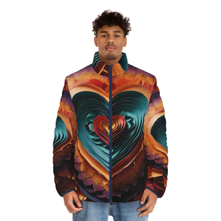 Layered Heart Bloom - Puffer Jacket - All Over Prints - g(0D·IO) - S - Black zipper -