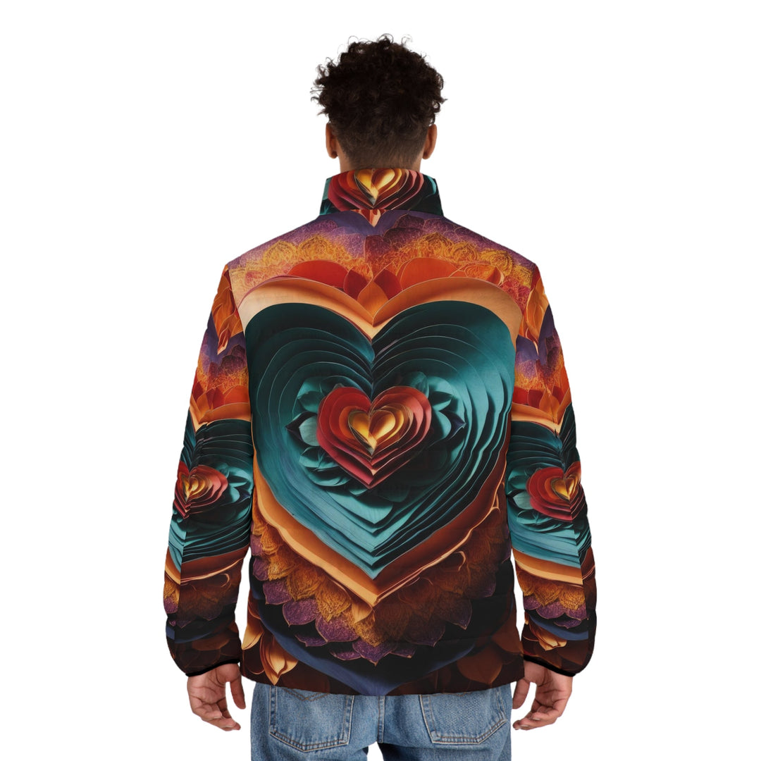 Layered Heart Bloom - Puffer Jacket - All Over Prints - g(0D·IO) - S - Black zipper -