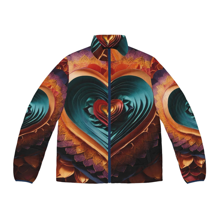 Layered Heart Bloom - Puffer Jacket - All Over Prints - g(0D·IO) - S - Dark blue zipper -