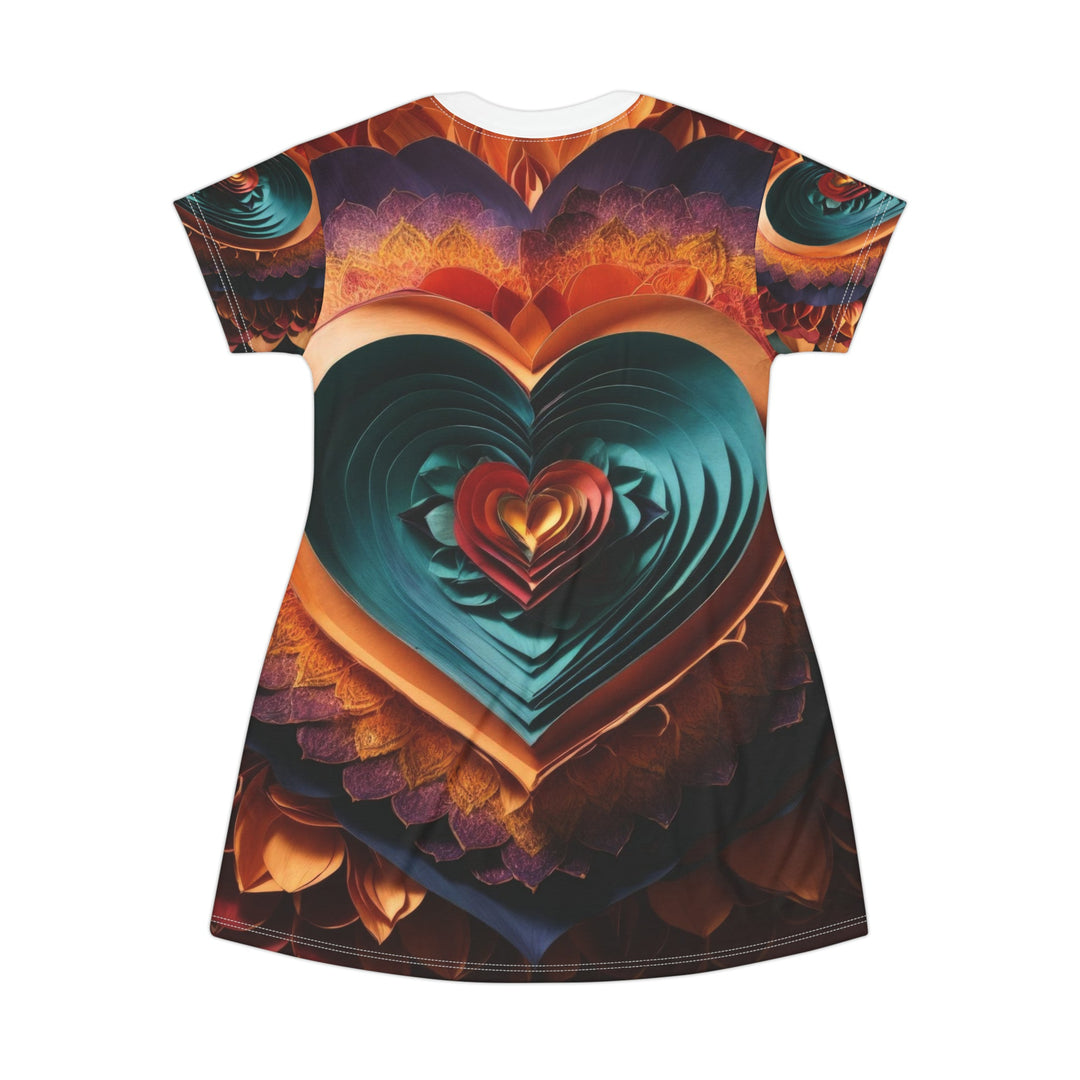 Layered Heart Bloom - T-Shirt Dress - All Over Prints - g(0D·IO) - XS - -