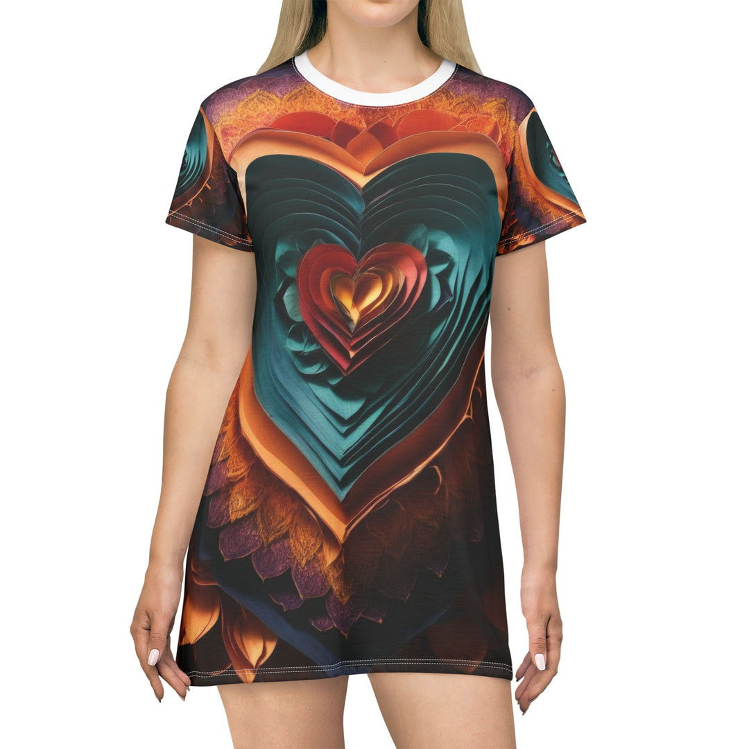 Layered Heart Bloom - T-Shirt Dress - All Over Prints - g(0D·IO) - XS - -