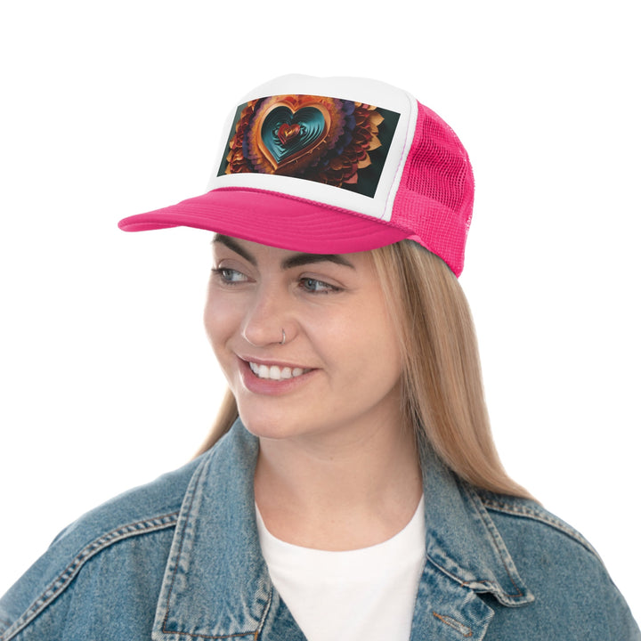 Layered Heart Bloom - Trucker Hat - Hats - g(0D·IO) - Pink - One size -