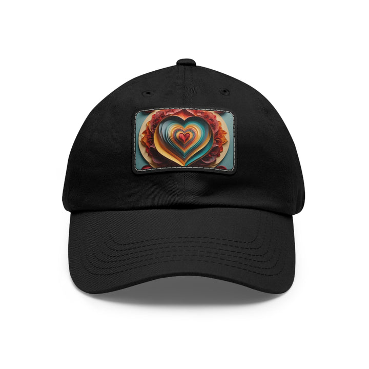 Layered Heart Blossoms - Dad Hat - Hats - g(0D·IO) - Black / Black patch - Rectangle - One size