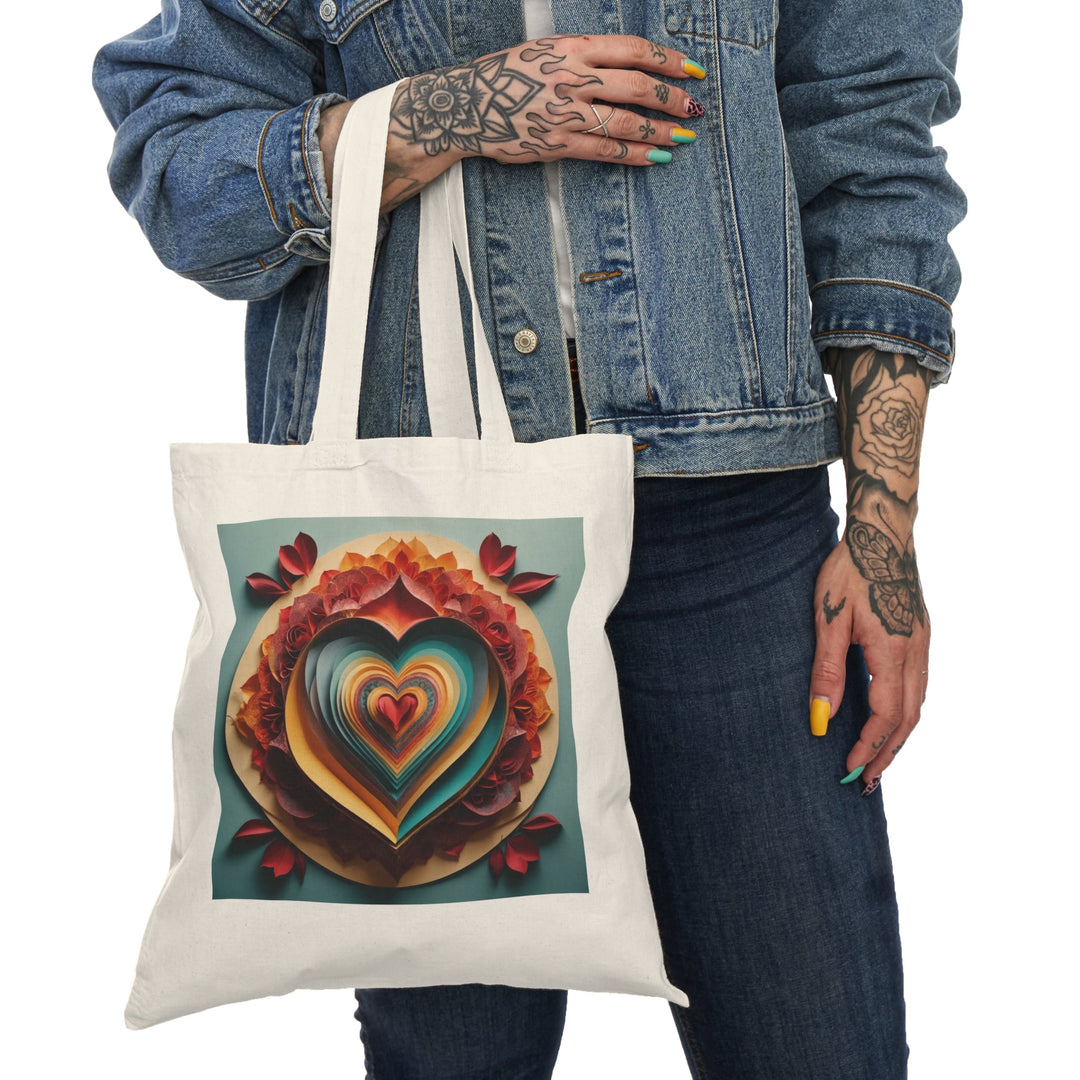 Layered Heart Blossoms - Natural Tote Bag - Bags - g(0D·IO) - 15" x 16" - Natural -