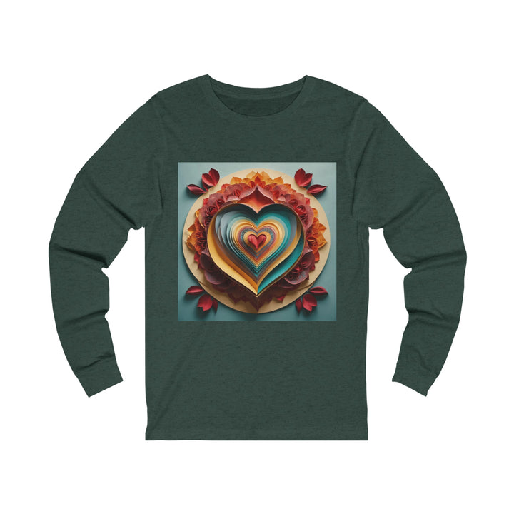 Layered Heart Blossoms - Unisex Jersey Long Sleeve Tee - Long-sleeve - g(0D·IO) - S - Heather Forest -