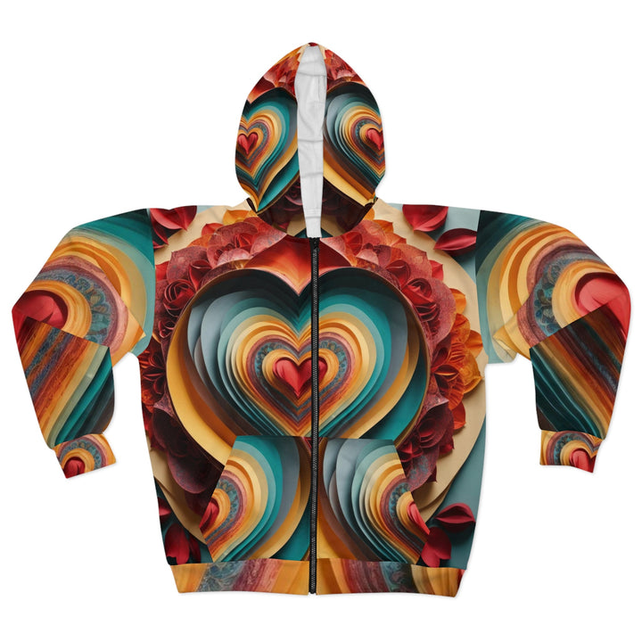 Layered Heart Blossoms - Unisex Zip Hoodie - All Over Prints - g(0D·IO) - XS - -