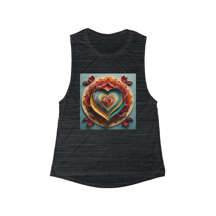 Layered Heart Blossoms - Women's Flowy Scoop Muscle Tank - Tank Top - g(0D·IO) - S - Black Slub -