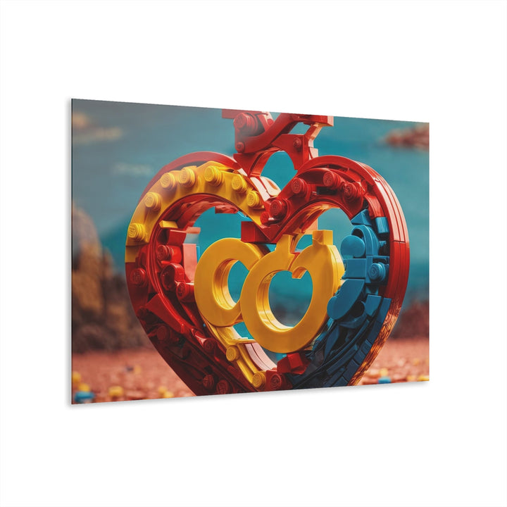 Lego Heart Sunset - Acrylic Prints (French Cleat Hanging) - Home Decor - g(0D·IO) - 36" x 24" (Horizontal) - 0.25'' -