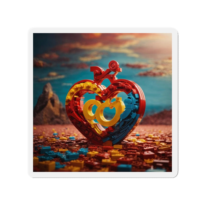 Lego Heart Sunset - Die-cut Magnet - Home Decor - g(0D·IO) - 4" x 4" - Die-Cut - 1 pc