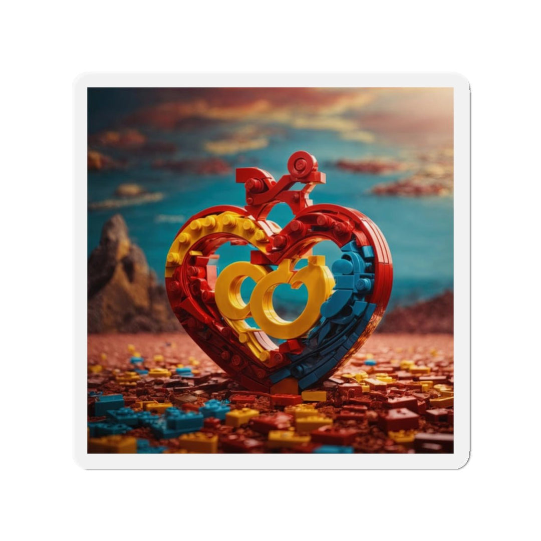 Lego Heart Sunset - Die-cut Magnet - Home Decor - g(0D·IO) - 2" x 2" - Die-Cut - 1 pc