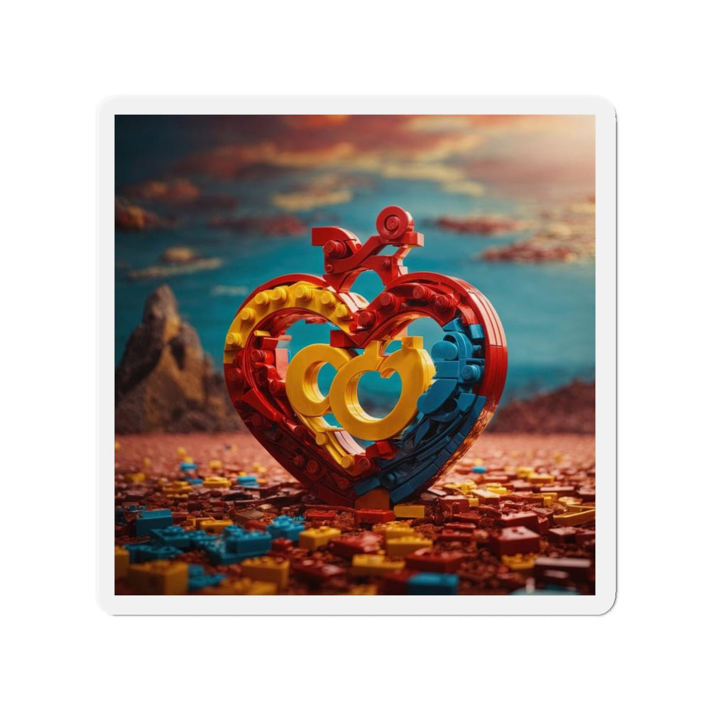Lego Heart Sunset - Die-cut Magnet - Home Decor - g(0D·IO) - 3" x 3" - Die-Cut - 1 pc