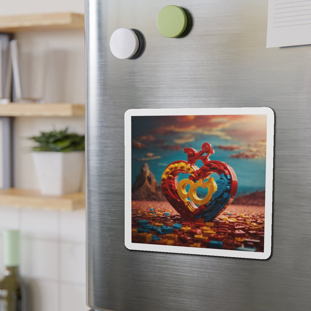 Lego Heart Sunset - Die-cut Magnet - Home Decor - g(0D·IO) - 6 × 6" - Die-Cut - 1 pc