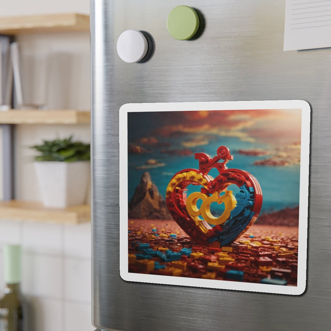 Lego Heart Sunset - Die-cut Magnet - Home Decor - g(0D·IO) - 6 × 6" - Die-Cut - 1 pc
