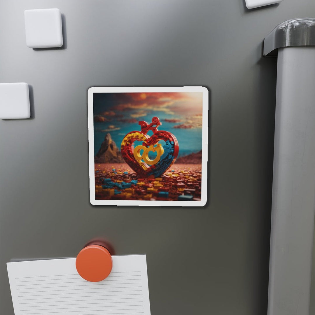 Lego Heart Sunset - Die-cut Magnet - Home Decor - g(0D·IO) - 6 × 6" - Die-Cut - 1 pc