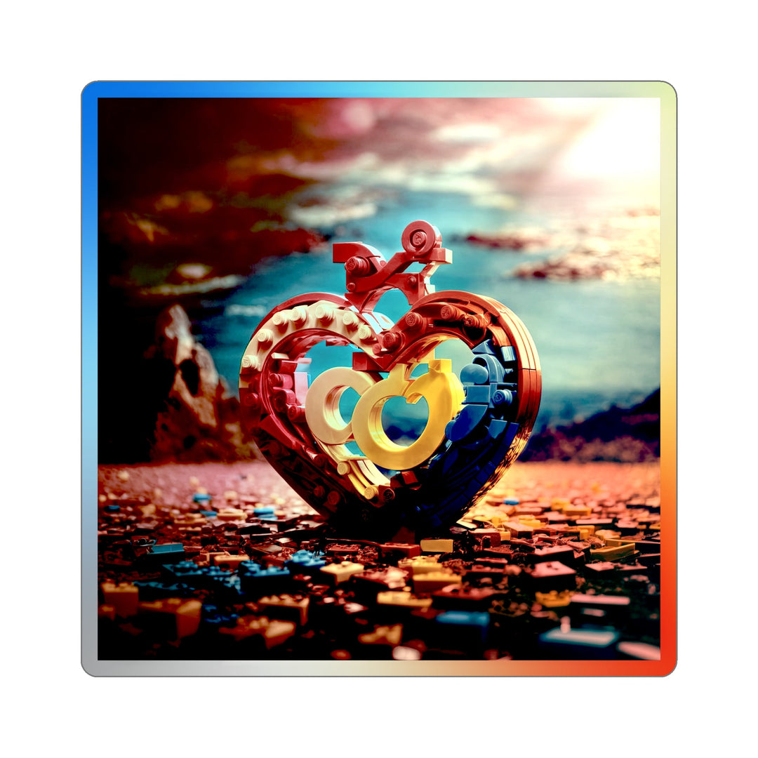 Lego Heart Sunset - Holographic Die-Cut Sticker - Paper products - g(0D·IO) - 4" × 4" - Die-Cut - Holographic