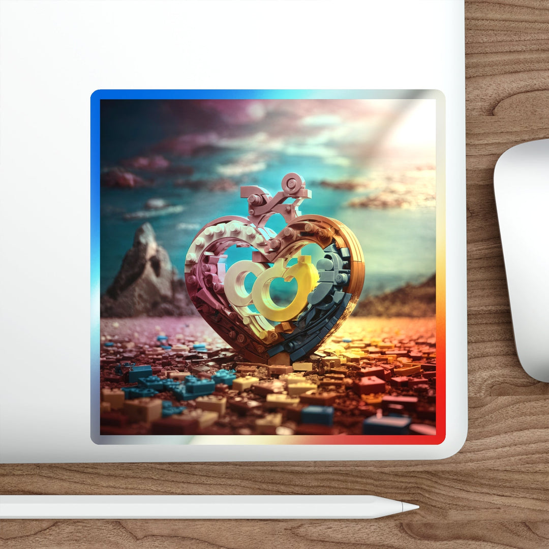 Lego Heart Sunset - Holographic Die-Cut Sticker - Paper products - g(0D·IO) - 5" × 5" - Die-Cut - Holographic