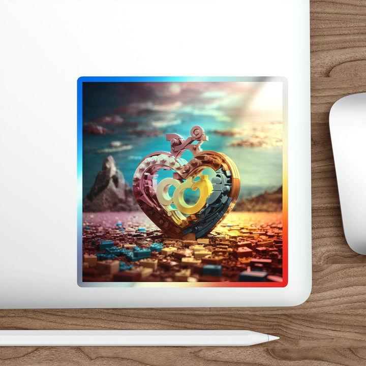 Lego Heart Sunset - Holographic Die-Cut Sticker - Paper products - g(0D·IO) - 5" × 5" - Die-Cut - Holographic