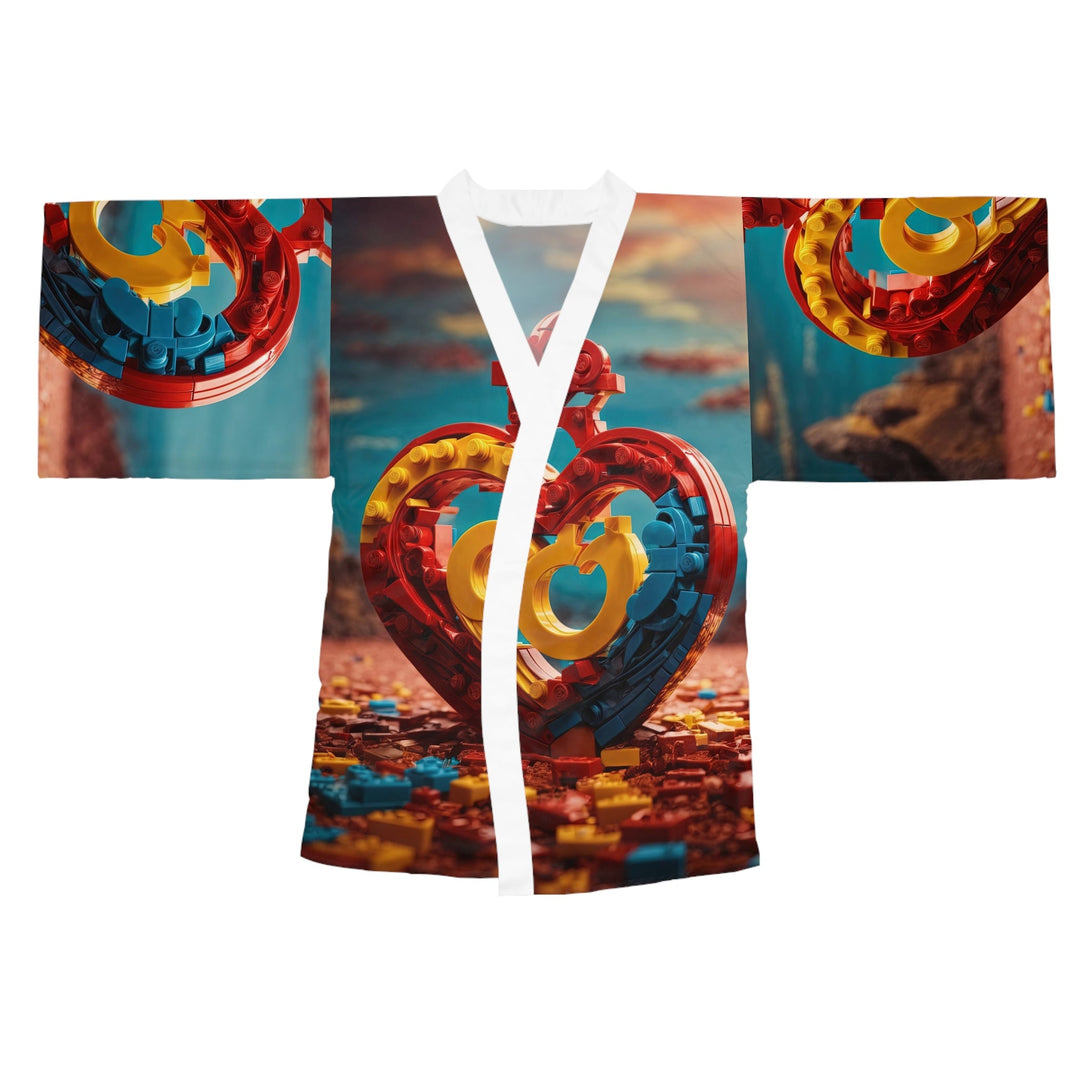 Lego Heart Sunset - Long Sleeve Kimono Robe - All Over Prints - g(0D·IO) - XS - White -