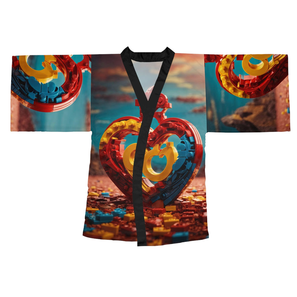 Lego Heart Sunset - Long Sleeve Kimono Robe - All Over Prints - g(0D·IO) - XS - Black -