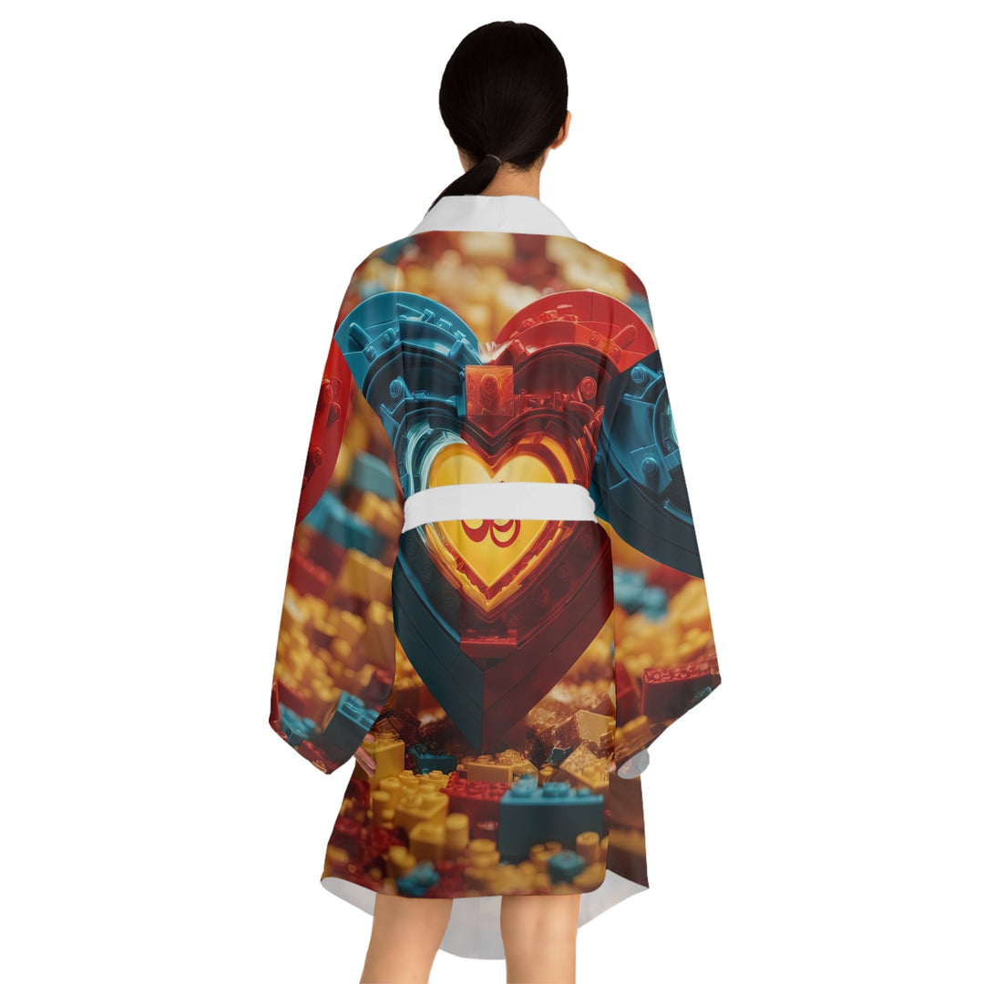 Lego Om Heart - Long Sleeve Kimono Robe - All Over Prints - g(0D·IO) - XS - Black -