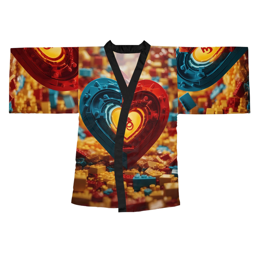 Lego Om Heart - Long Sleeve Kimono Robe - All Over Prints - g(0D·IO) - XS - Black -