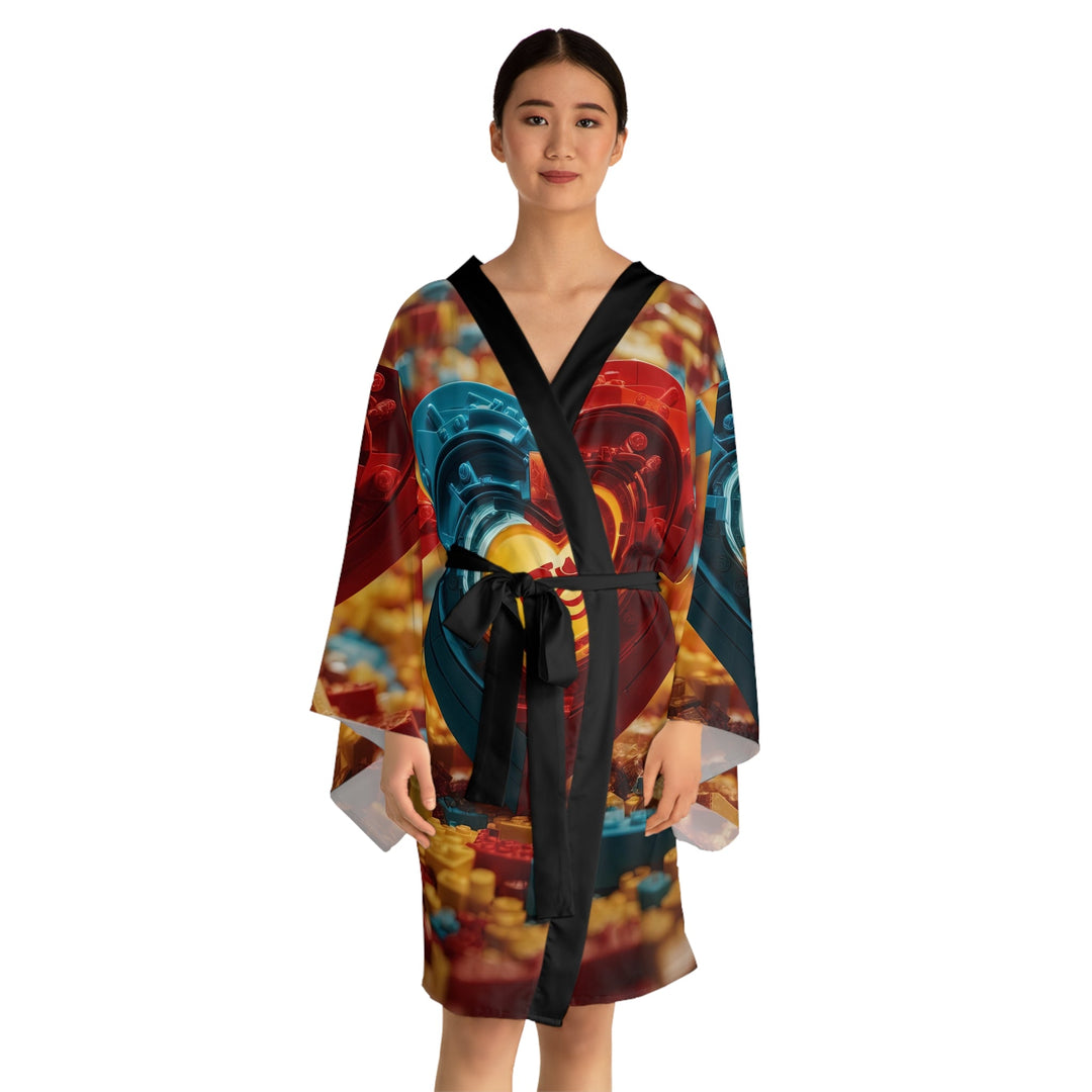 Lego Om Heart - Long Sleeve Kimono Robe - All Over Prints - g(0D·IO) - XS - Black -