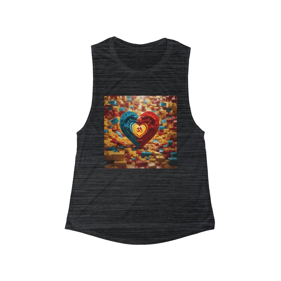 Lego Om Heart - Women's Flowy Scoop Muscle Tank - Tank Top - g(0D·IO) - S - Black Slub -