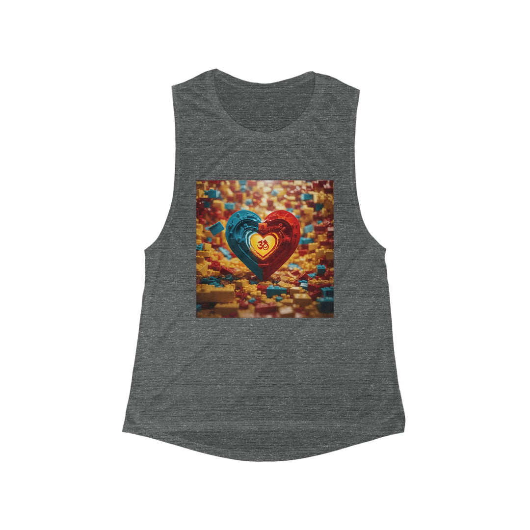 Lego Om Heart - Women's Flowy Scoop Muscle Tank - Tank Top - g(0D·IO) - S - Asphalt Slub -