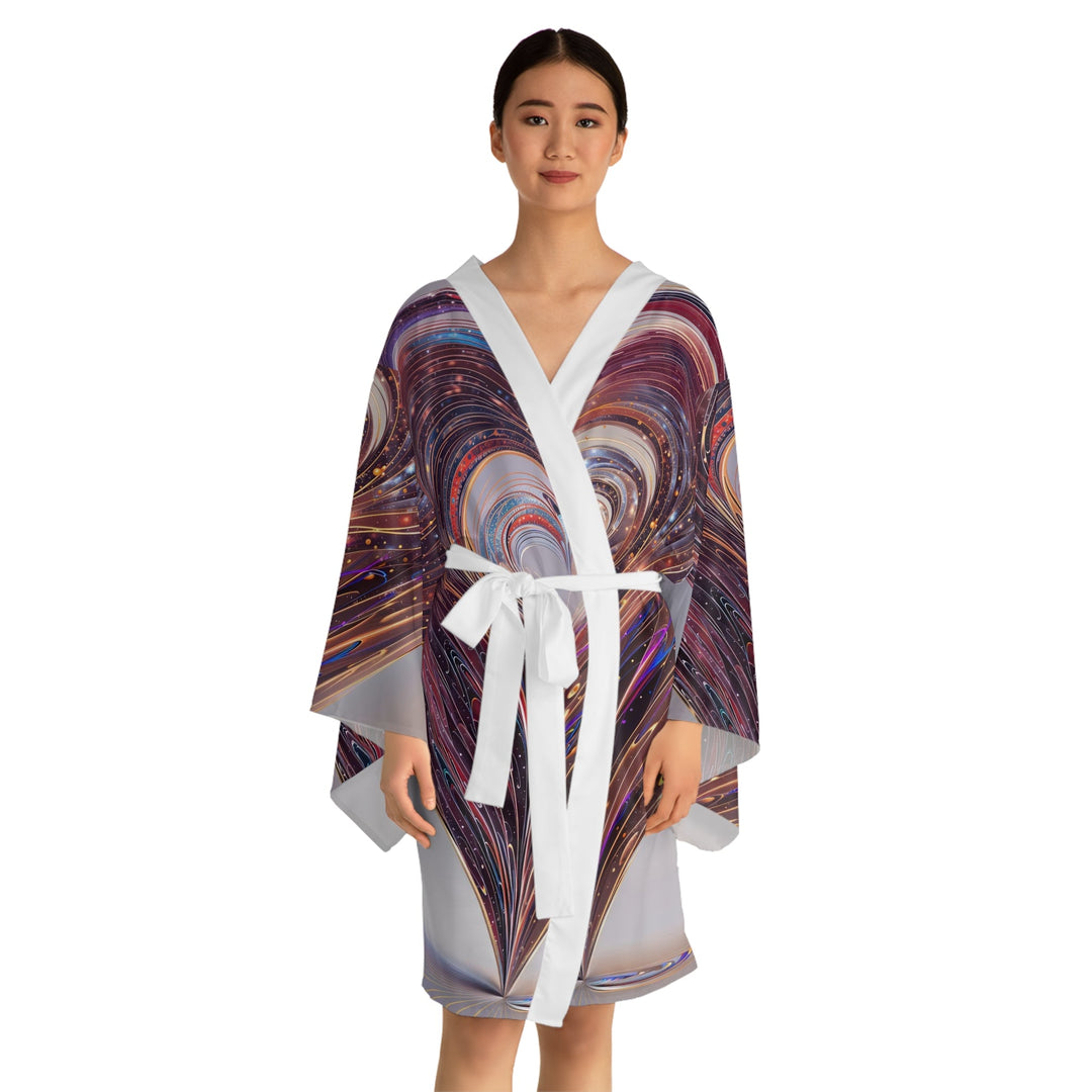 Luminous Swirling Heart - Long Sleeve Kimono Robe - All Over Prints - g(0D·IO) - XS - Black -